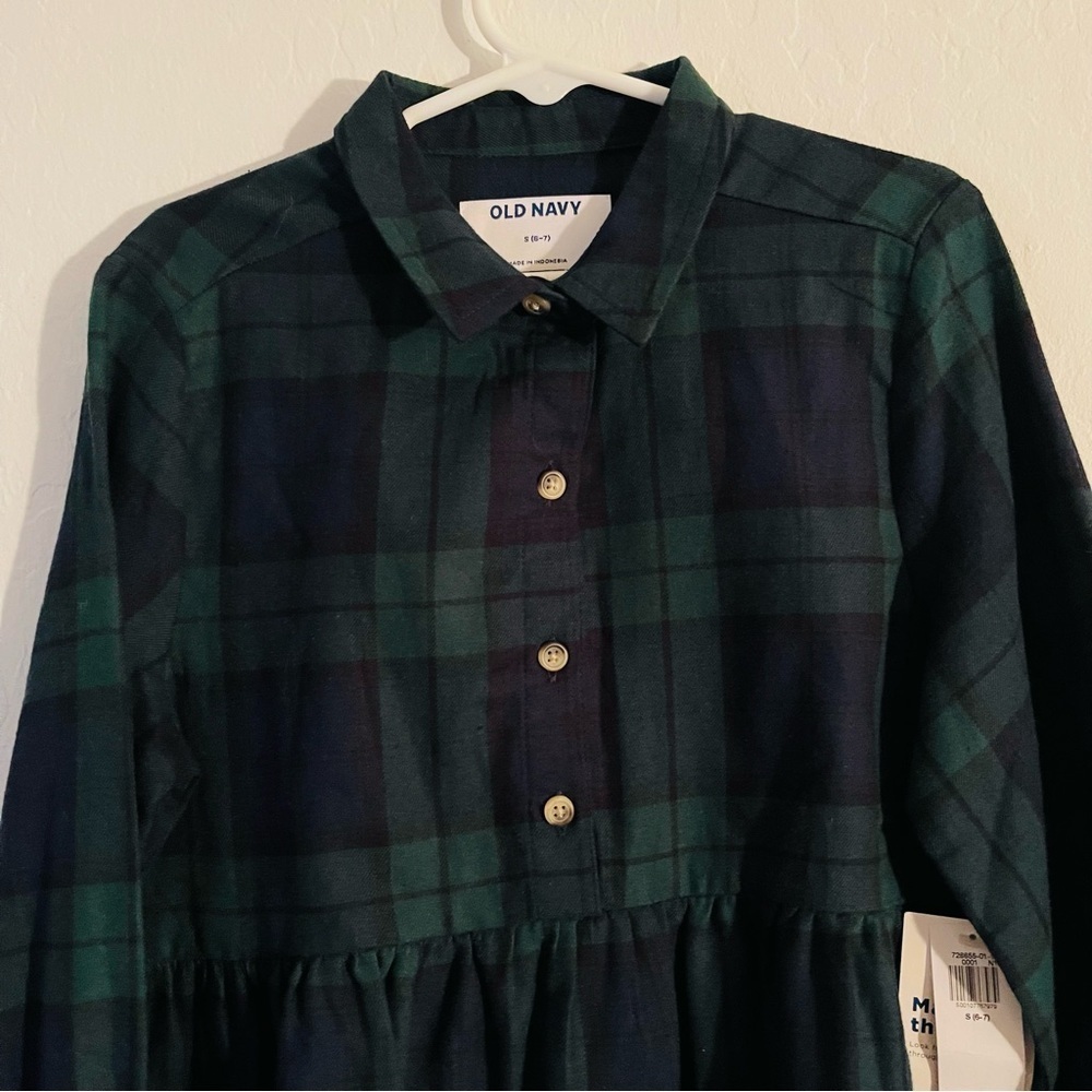 Girls Old Navy Dress in Navy and Green Plaid - Picture 3 of 5